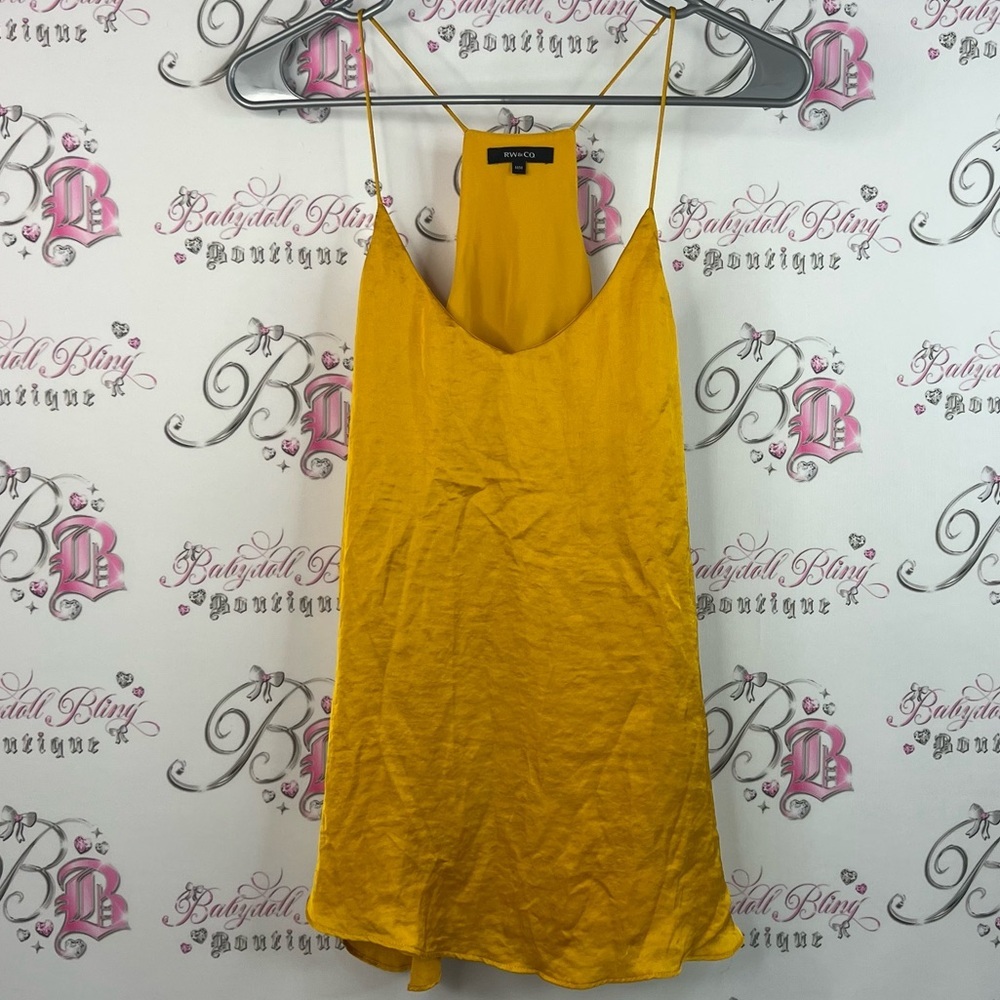 RW&CO. Tank top shiny strappy yellow shimmer Mustard Camisole Top